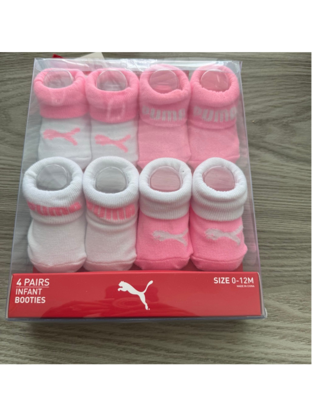 Baby PUMA Girls Pink White 4 Pairs Infant Booties Socks 0-12M